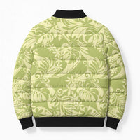 Tahiti Olive Tiare Floral Bomber Puffer Jacket Monstera Palm Tropical Leaves - Polynesian Pride