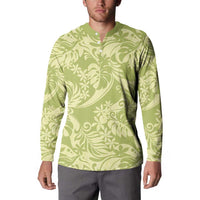 Tahiti Olive Tiare Floral Button Sweatshirt Monstera Palm Tropical Leaves - Polynesian Pride