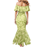 Tahiti Olive Tiare Floral Family Matching Mermaid Dress and Hawaiian Shirt Monstera Palm Tropical Leaves LT01 - Polynesian Pride