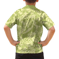 Tahiti Olive Tiare Floral Family Matching Off The Shoulder Long Sleeve Dress and Hawaiian Shirt Monstera Palm Tropical Leaves - Polynesian Pride
