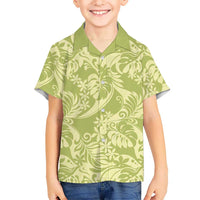 Tahiti Olive Tiare Floral Family Matching Off Shoulder Maxi Dress and Hawaiian Shirt Monstera Palm Tropical Leaves - Polynesian Pride