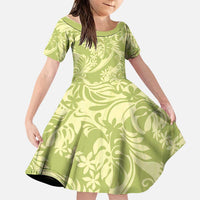 Tahiti Olive Tiare Floral Family Matching Short Sleeve Bodycon Dress and Hawaiian Shirt Monstera Palm Tropical Leaves - Polynesian Pride