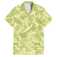 Tahiti Olive Tiare Floral Family Matching Short Sleeve Bodycon Dress and Hawaiian Shirt Monstera Palm Tropical Leaves - Polynesian Pride
