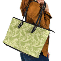 Tahiti Olive Tiare Floral Leather Tote Bag Monstera Palm Tropical Leaves - Polynesian Pride