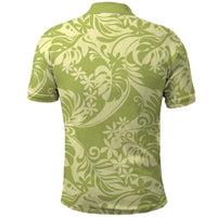 Tahiti Olive Tiare Floral Polo Shirt Monstera Palm Tropical Leaves - Polynesian Pride