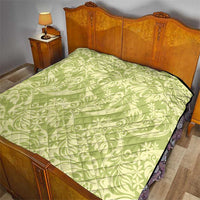 Tahiti Olive Tiare Floral Quilt Monstera Palm Tropical Leaves - Polynesian Pride