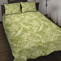 Tahiti Olive Tiare Floral Quilt Bed Set Monstera Palm Tropical Leaves - Polynesian Pride