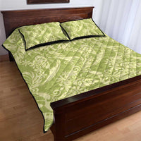 Tahiti Olive Tiare Floral Quilt Bed Set Monstera Palm Tropical Leaves - Polynesian Pride