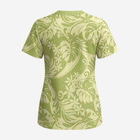 Tahiti Olive Tiare Floral Scrub Top Monstera Palm Tropical Leaves - Polynesian Pride