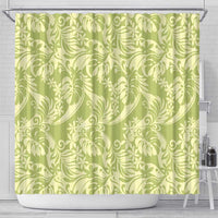 Tahiti Olive Tiare Floral Shower Curtain Monstera Palm Tropical Leaves LT01 - Polynesian Pride