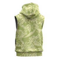 Tahiti Olive Tiare Floral Sleeveless Zip Hoodie Monstera Palm Tropical Leaves - Polynesian Pride