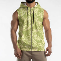 Tahiti Olive Tiare Floral Sleeveless Zip Hoodie Monstera Palm Tropical Leaves - Polynesian Pride