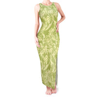 Tahiti Olive Tiare Floral Tank Maxi Dress Monstera Palm Tropical Leaves - Polynesian Pride