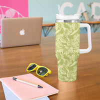 Tahiti Olive Tiare Floral Tumbler With Handle Monstera Palm Tropical Leaves - Polynesian Pride