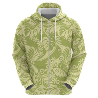 Tahiti Olive Tiare Floral Zip Hoodie Monstera Palm Tropical Leaves - Polynesian Pride