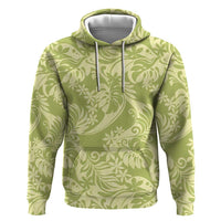 Tahiti Olive Tiare Floral Zip Hoodie Monstera Palm Tropical Leaves - Polynesian Pride
