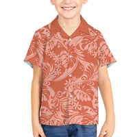 Tahiti Puatou Tiare Floral Family Matching Long Sleeve Bodycon Dress and Hawaiian Shirt Monstera Palm Tropical Leaves LT01 Son's Shirt Orange - Polynesian Pride