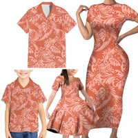 Tahiti Puatou Tiare Floral Family Matching Short Sleeve Bodycon Dress and Hawaiian Shirt Monstera Palm Tropical Leaves LT01 - Polynesian Pride