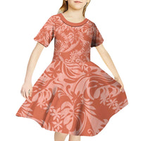 Tahiti Puatou Tiare Floral Kid Short Sleeve Dress Monstera Palm Tropical Leaves - Polynesian Pride