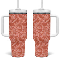 Tahiti Puatou Tiare Floral Tumbler With Handle Monstera Palm Tropical Leaves - Polynesian Pride