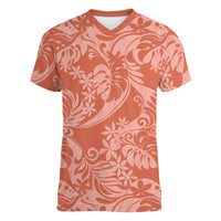 Tahiti Puatou Tiare Floral Women V-Neck T-Shirt Monstera Palm Tropical Leaves - Polynesian Pride