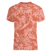 Tahiti Puatou Tiare Floral Women V-Neck T-Shirt Monstera Palm Tropical Leaves - Polynesian Pride