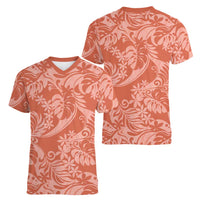 Tahiti Puatou Tiare Floral Women V-Neck T-Shirt Monstera Palm Tropical Leaves - Polynesian Pride