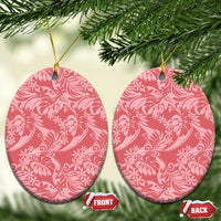 Tahiti Tarona Tiare Floral Ceramic Ornament Monstera Palm Tropical Leaves LT01 Oval Pink - Polynesian Pride