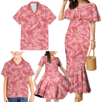 Tahiti Tarona Tiare Floral Family Matching Mermaid Dress and Hawaiian Shirt Monstera Palm Tropical Leaves - Polynesian Pride