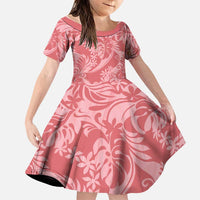 Tahiti Tarona Tiare Floral Family Matching Off The Shoulder Long Sleeve Dress and Hawaiian Shirt Monstera Palm Tropical Leaves LT01 Daughter's Dress Pink - Polynesian Pride