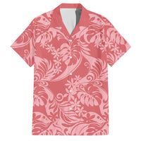Tahiti Tarona Tiare Floral Family Matching Off Shoulder Short Dress and Hawaiian Shirt Monstera Palm Tropical Leaves LT01 Dad's Shirt - Short Sleeve Pink - Polynesian Pride