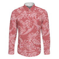Tahiti Tarona Tiare Floral Family Matching Off Shoulder Short Dress and Hawaiian Shirt Monstera Palm Tropical Leaves LT01 Dad's Shirt - Long Sleeve Pink - Polynesian Pride