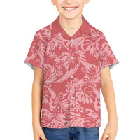 Tahiti Tarona Tiare Floral Family Matching Summer Maxi Dress and Hawaiian Shirt Monstera Palm Tropical Leaves LT01 Son's Shirt Pink - Polynesian Pride