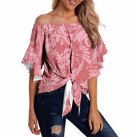 Tahiti Tarona Tiare Floral Off Shoulder Wrap Waist Top Monstera Palm Tropical Leaves LT01 - Polynesian Pride