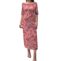 Tahiti Tarona Tiare Floral Puletasi Monstera Palm Tropical Leaves LT01 Long Dress Pink - Polynesian Pride