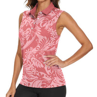Tahiti Tarona Tiare Floral Women Sleeveless Polo Shirt Monstera Palm Tropical Leaves - Polynesian Pride