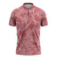 Tahiti Tarona Tiare Floral Zipper Polo Shirt Monstera Palm Tropical Leaves LT01 Pink - Polynesian Pride