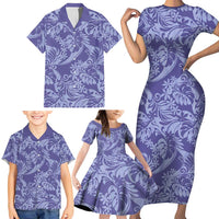 Tahiti Vareau Tiare Floral Family Matching Short Sleeve Bodycon Dress and Hawaiian Shirt Monstera Palm Tropical Leaves - Polynesian Pride