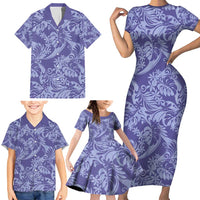 Tahiti Vareau Tiare Floral Family Matching Short Sleeve Bodycon Dress and Hawaiian Shirt Monstera Palm Tropical Leaves - Polynesian Pride