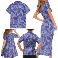 Tahiti Vareau Tiare Floral Family Matching Short Sleeve Bodycon Dress and Hawaiian Shirt Monstera Palm Tropical Leaves - Polynesian Pride