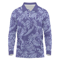 Tahiti Vareau Tiare Floral Long Sleeve Polo Shirt Monstera Palm Tropical Leaves - Polynesian Pride