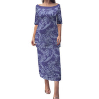Tahiti Vareau Tiare Floral Puletasi Monstera Palm Tropical Leaves LT01 Long Dress Purple - Polynesian Pride