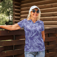 Tahiti Vareau Tiare Floral Women Polo Shirt Monstera Palm Tropical Leaves - Polynesian Pride