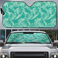 Tahiti Teal Tiare Floral Auto Sun Shade Monstera Palm Tropical Leaves - Polynesian Pride