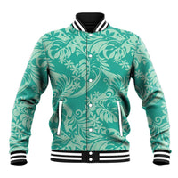 Tahiti Teal Tiare Floral Baseball Jacket Monstera Palm Tropical Leaves - Polynesian Pride