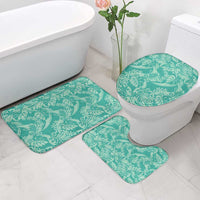Tahiti Teal Tiare Floral Bathroom Set Monstera Palm Tropical Leaves - Polynesian Pride