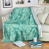 Tahiti Teal Tiare Floral Blanket Monstera Palm Tropical Leaves - Polynesian Pride