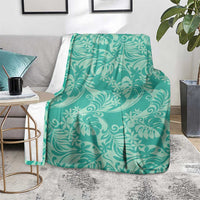Tahiti Teal Tiare Floral Blanket Monstera Palm Tropical Leaves - Polynesian Pride