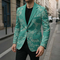 Tahiti Teal Tiare Floral Blazer Monstera Palm Tropical Leaves - Polynesian Pride