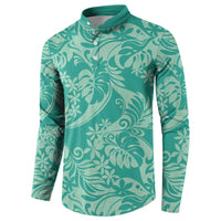Tahiti Teal Tiare Floral Button Sweatshirt Monstera Palm Tropical Leaves - Polynesian Pride